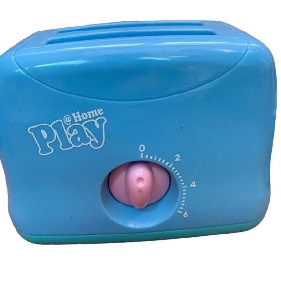 Play at Home Coffee Maker Toaster Blue Plastic Set Frother Cup Kitchen Toy - Picture 2 of 12